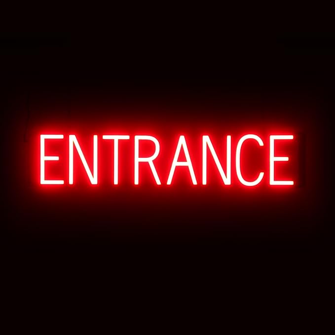 SpellBrite ENTRANCE Sign | Directional Sign with Neon Look, Red LED Light Source | 31.3" x 6.3"