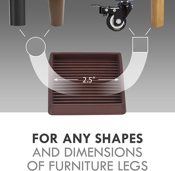 2.5X2.5 Rubber Caster Cups, Non Slip Furniture Pads, Anti-Slip Gripper, Anti Skid Furniture Feet, Anti Slide Floor Protector for Bed Couch Stoppers - 8 Pack Brown