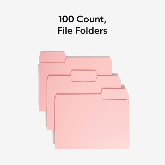 Smead Standard File Folders, 100 Count, Pink, 1/3-Cut Tabs, Letter Size (12643)