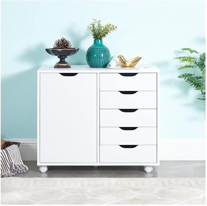 Naomi Home Amy 5-Drawer Craft & Office Storage Cabinet with Shelf, – Rolling Organizer with Pull-Out Door, Adjustable Shelves for Versatile Use, 15.7" D x 18.9" W x 32.2" H