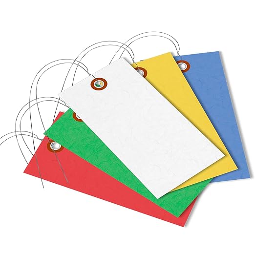 SmartSign (Pack of 1000) 4.75 x 2.375 inch Multi Colored Blank Tyvek Shipping Tags with Wires, Size #5, 8 mil Thick Tyvek