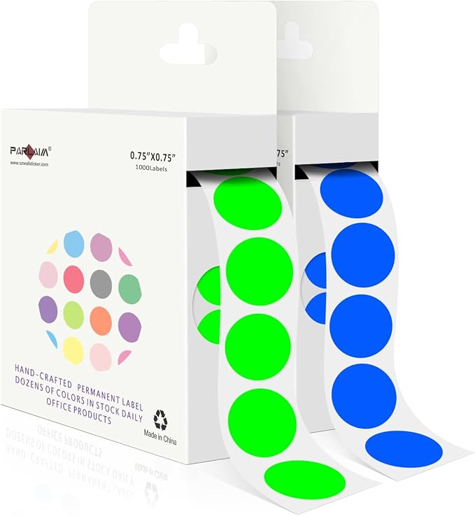 PARLAIM 2 Rolls 2000PCS 3/4" Round Circle Color-Code Dot Stickers,2 Color Style Colorful Coding Label Sticker for Home Office Classroom(Fluorescent Green+Blue)