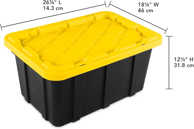 Sterilite 12-Pack Industrial Tote, Plastic Storage Container Bins with Lids, 17 Gallon - Heavy-Duty Organizing Containers for Closet, Bathroom, and Office