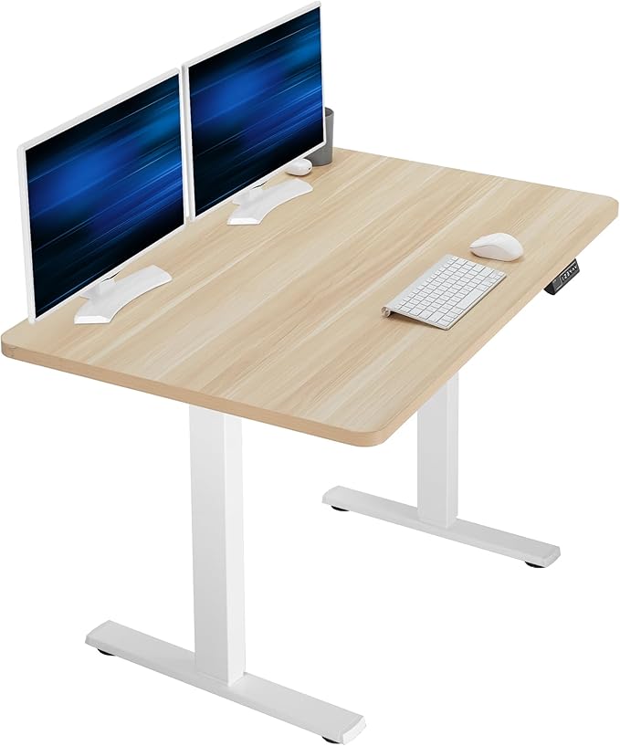 VIVO Electric 48 x 30 in Standing Desk, Memory Height Adjustment, 1B Series, Holds 220 lbs, One-Piece Light Wood Top, White Frame, DESK-KIT-1W5C