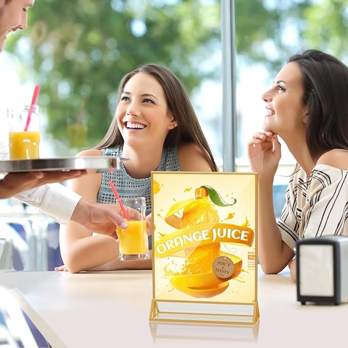PPH-Sisy Acrylic Sign Holder 8.5 x 11, Double Sided Clear Display Stand, Gold Flyer Holder 8.5 x 11 for Home Office Shop Restaurant 4 Pcs