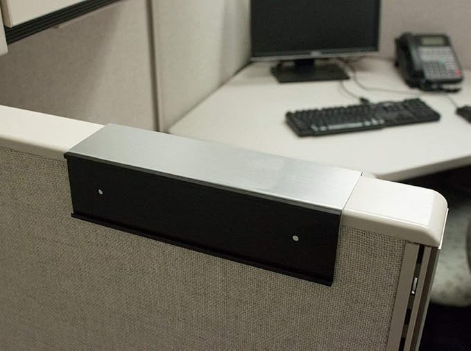 The Original Over the Cube - Quality Aluminum, Changeable Cubicle Nameplate Holder, Satin Silver Base, and Matte Black Name Plate Holder, (2.75" cubicle wall depth) - Made in the USA