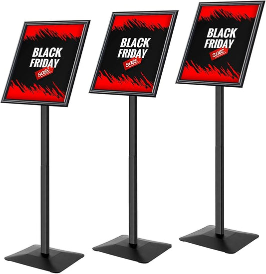 Golemas Sign Stand for Display, 11lbs Integrated Rod Heavy Duty Pedestal Floor Signage Stand Holder, for Outdoor or Indoor Advertising (11 x 17, Black, 3Pack)