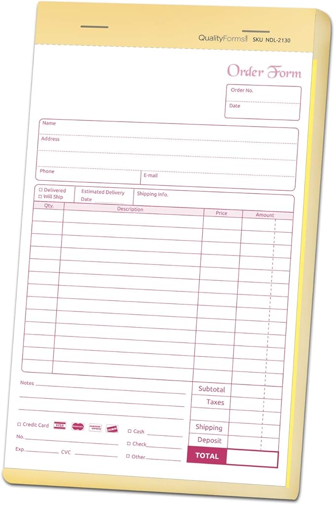 NextDayLabels - NCR Carbonless Order Forms, Bound Wraparound Cover, 50 Sets per Book. (5-1/2 x 8-1/2" - 2 Part)