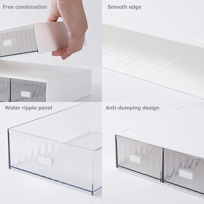 Ykpoqir Desk Organizer Stackable Storage with 6 Drawers Stackable Drawers for Desk Storage, Makeup Storage Accessories, Desktop Accessories with Drawers, White