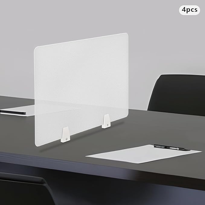 4 Pcs Desk Divider Privacy Panel, 23.6”L X15.8”W Frosted Acrylic Desk Privacy Panels with 8 Clamps for Offices Schools Call Centers (Frosted Color)