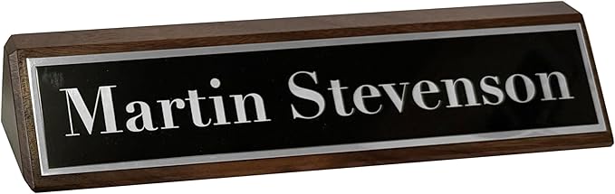 Custom Desk Wedge Name Plate - Personalized Titles and Styles (2x8 Inch, Solid Walnut w/Name Plate)