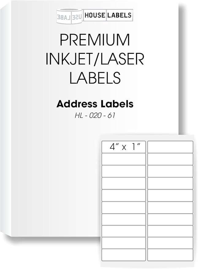 HOUSELABELS 20-up Shipping Labels (4" x 1") for Laser and Inkjet Printers, 2,000 Sheets