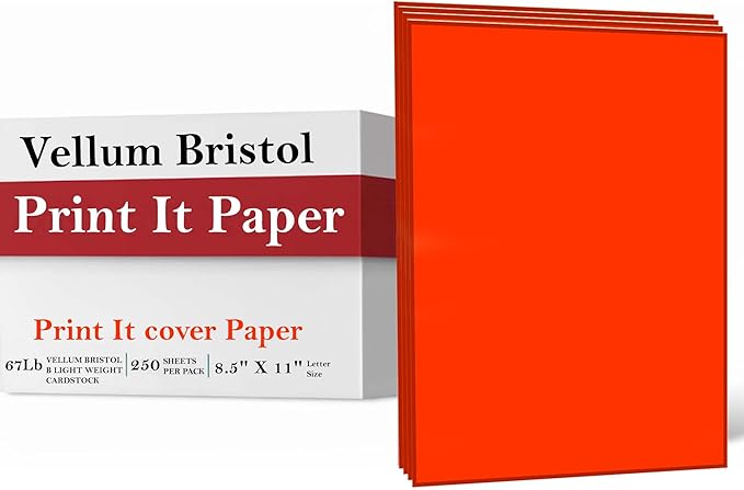 Print It - Vellum Bristol Colored Cardstock Cover Paper, 67 Lb, 8.5" X 11”, Heavyweight Colored Cardstock for Crafts, School, Invitations, And Office Use - Decoration Drawing 2000/Case-Red