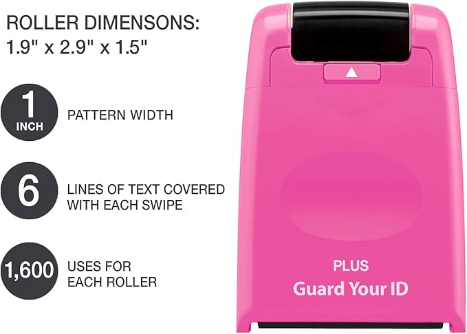 Guard Your ID Wide Stamp Roller for Identity Protection, Pink