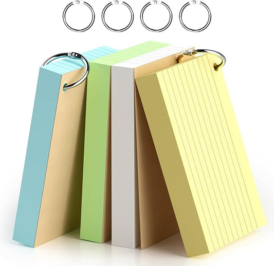 4 x 6 Inch Colored Index Cards, 160 Count Lined Flash Cards with Ring for Back to School, Ruled and Blank Note Cards for Office Supply, Portable Colorful Study Flashcards for Home and School