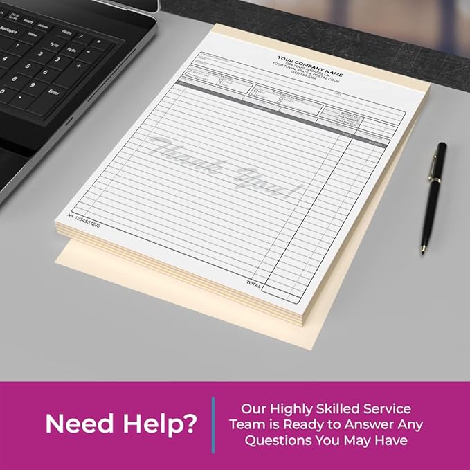 Custom 8.5" x 11" Carbonless NCR Books in 3-Part Triplicate Invoices, Receipts, Work Orders, Sales Orders, Purchase Orders, Estimates, Quote Forms with Your Company/Business Name (66 Sets)