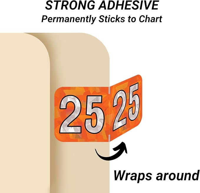2025 Year Labels, Doctor Stuff 2025 Chart Stickers, Holographic Orange Colored, USA Made Year Label for End Tab File Folders, 500 Labels per Roll, 1 Roll, 3/4" x 1-1/2"