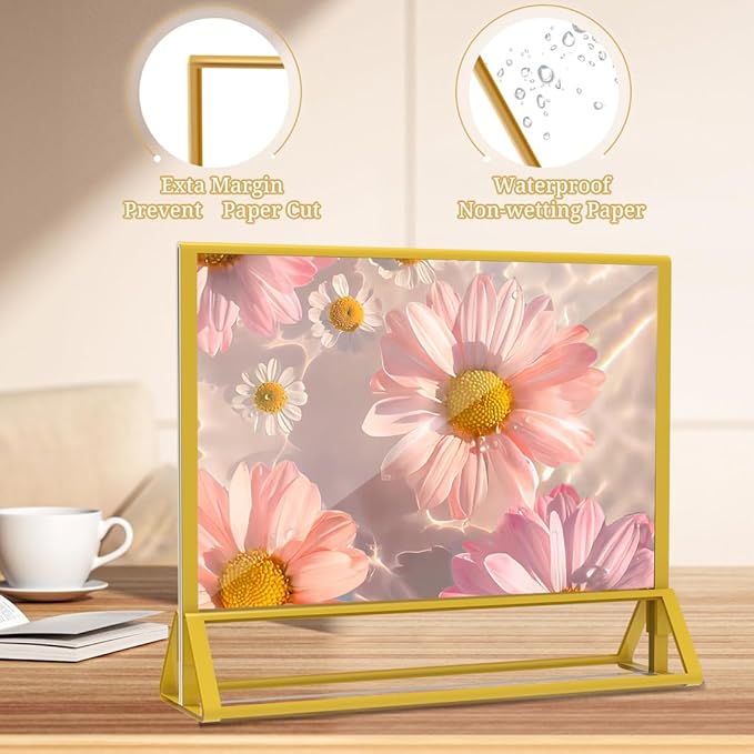 PPH-Sisy Clear Acrylic Sign Holder 7x 5 Horizontal Double Sided Gold Frame Flyer Holder for Wedding Table Number Menu Holder (6pcs)