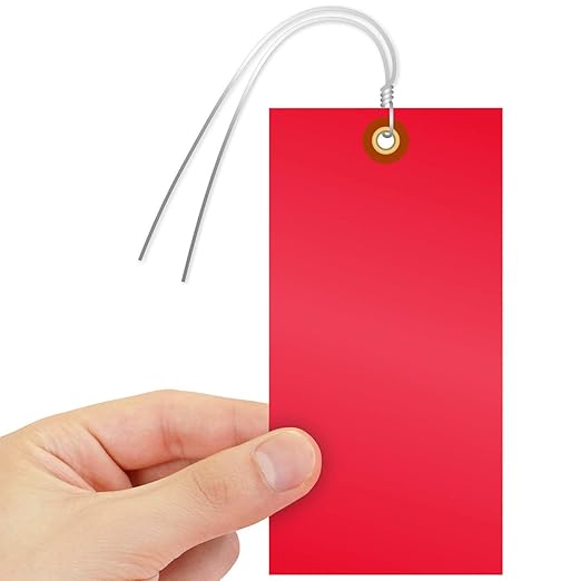 SmartSign Blank Tyvek Shipping Tags with Wire, Size #8 | 6 1/4" x 3 1/8", Pack of 100, Red