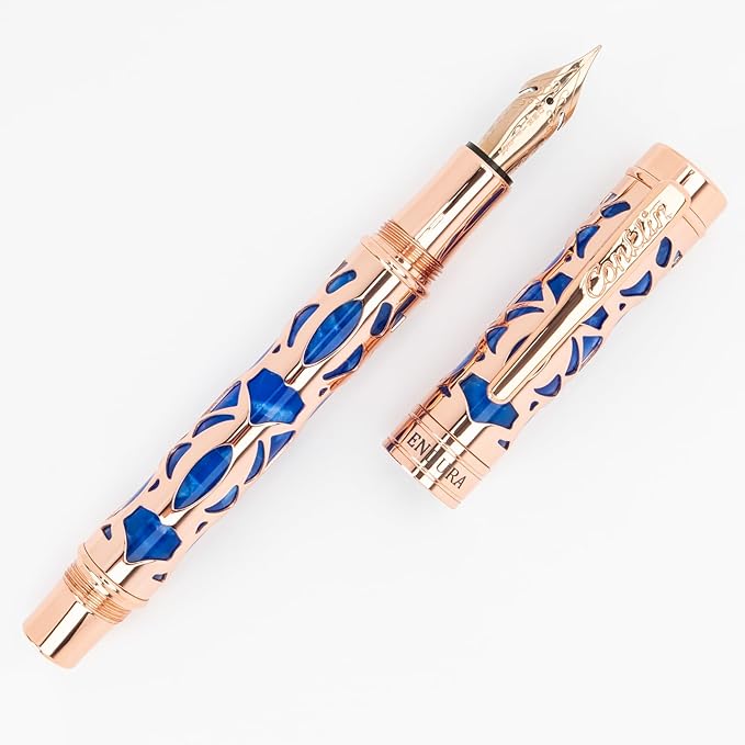 Conklin Endura Deco Crest Fountain Pen in Blue, Medium Nib, Premium Writing Instrument