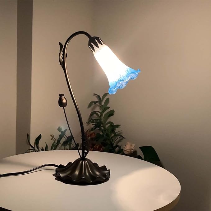 Bieye LS04 Lily Flower Blown Glass Lampshade (White Blue, Opening I.D. 1.26" x O.D. 1.5")