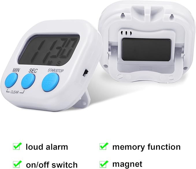 Weewooday 12 Pcs Digital Kitchen Magnetic Timer Bulk Classroom Count up Countdown Timer Large Digits Egg Loud Alarm Cute Desk Stopwatch for Teacher Kids Cooking Office(White,Stylish Style)