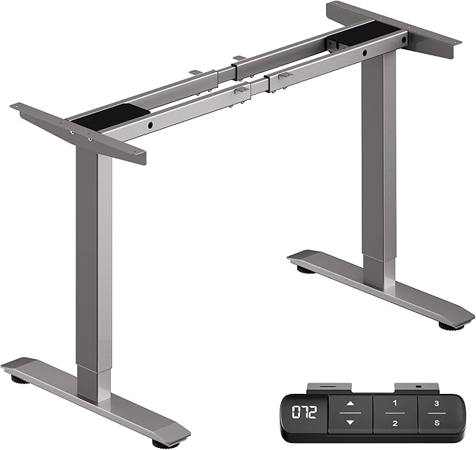 BIZUM Dual Motor Electric Standing Desk Frame with Memory Controller, Computer Memory Desk Adjustable Table Legs Up to 47.2" for Home and Office, Metallic Silver