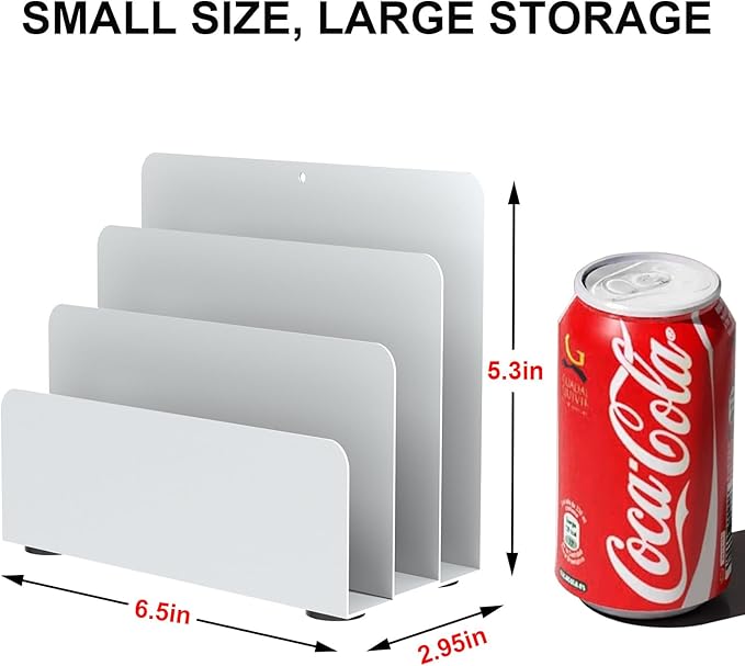OUTIOE Mail Organizer Countertop, Small Desk File Organizer, Metal File Holder - Essential Workspace Organizers for Office Desk, Home Office (White)