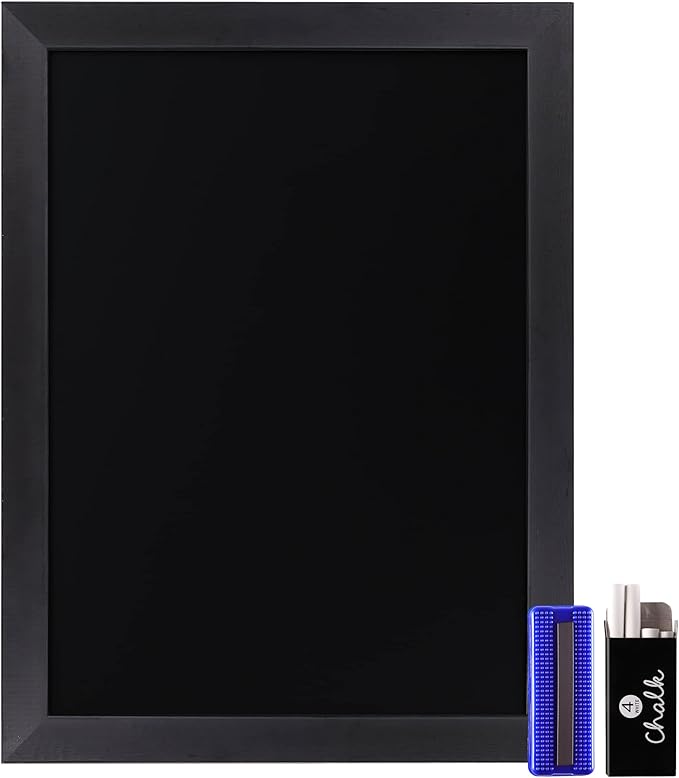 HBCY Creations 18" x 24" Rustic Black Solid Wood Frame Wall Chalkboard, Magnetic Surface, Home Décor, Restaurant & Café Menus, Blackboard, Includes Chalk, Eraser & Hanging Hardware