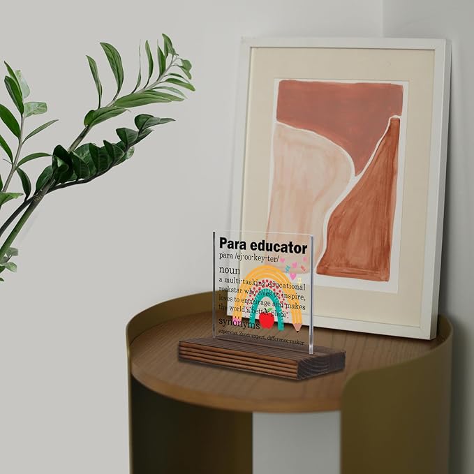 Paraeducator Gifts, Thank You Rainbow Desk Sign for Classroom Support Staff and Teacher Aides, Inspirational Education Assistant Recognition Plaque PA053