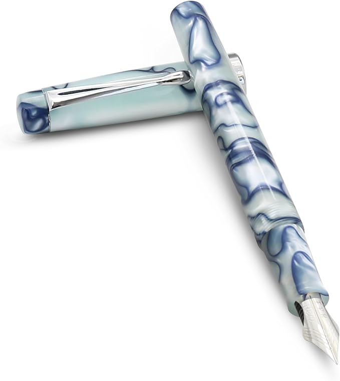 FPR Himalaya V2-Chrome Ultra Flex Nib Pen - Twist-Style Converter Filled Calligraphy Pens for Writing-Fancy Pens for Men & Women - Flex Fountain Pen w/Metal Clip & Cap Ring (Peacock Aqua Acrylic)