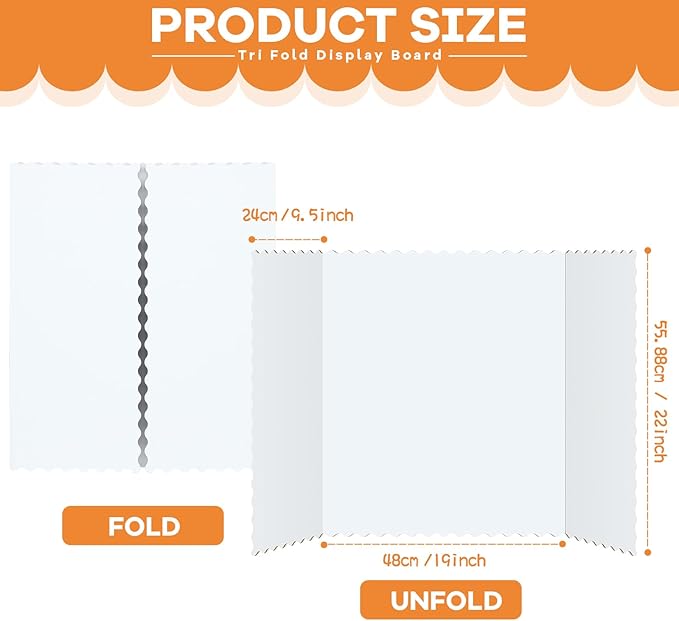 Henoyso 8 Pcs 22 x 38 Inch White Trifold Poster Board Large Tri Fold Presentation White Display Board Foldable Paperboard for Science Fair School Business Project Exhibition