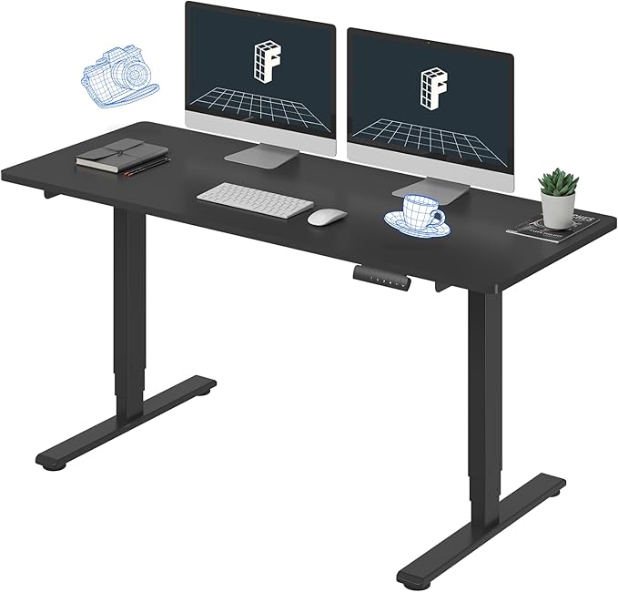 FLEXISPOT E6 3-Stage Dual Motor 60 x 24 Electric Standing Desk Sit Stand Up Desk, Holds 220 lbs, Adjustable Height w/Memory Presets, One-Piece Black Desktop & Black Frame, Ships in 2 Boxes