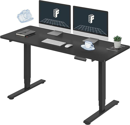FLEXISPOT E6 3-Stage Dual Motor 60 x 24 Electric Standing Desk Sit Stand Up Desk, Holds 220 lbs, Adjustable Height w/Memory Presets, One-Piece Black Desktop & Black Frame, Ships in 2 Boxes