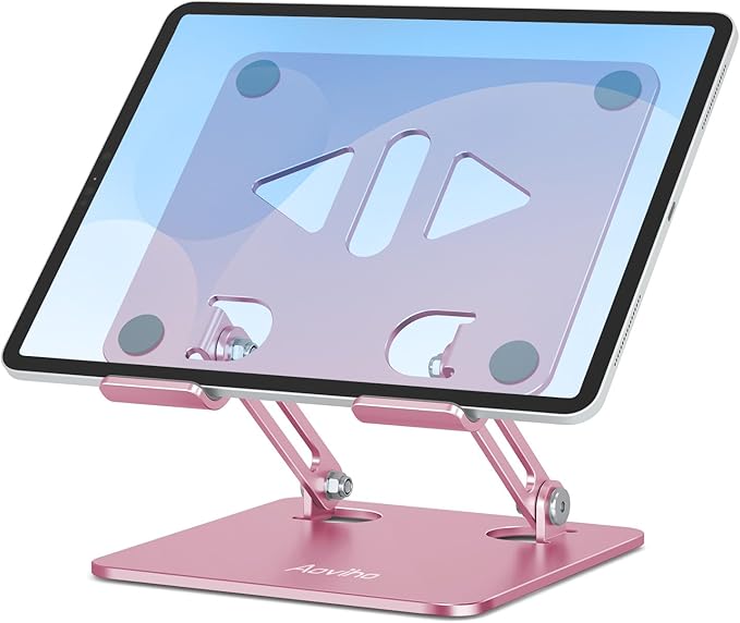 Aoviho Tablet Stand Holder for Desk, Adjustable Desktop Tablet Holder, Foldable Aluminum Tablet Mount for iPad pro 12.9, iPad Air Mini, Samsung Galaxy Tabs Z Fold Kindle Fire,4-12 inch, Rose Gold
