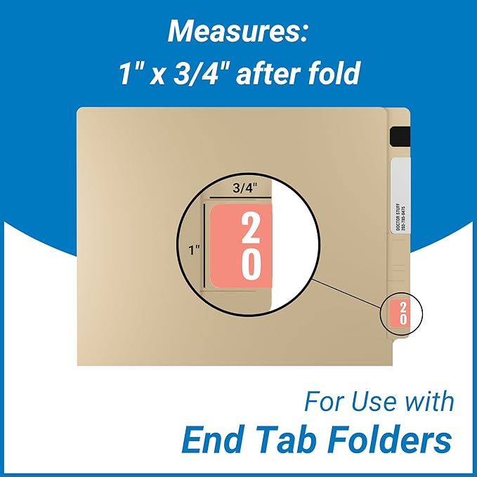 Doctor Stuff - File Folder Labels, Terminal Digit Filing, Consecutive Double Digit Numbers 20-29, Compatible with SMEAD DDS - SMDM Series Chart Stickers, Pink, 1" x 1-1/2", 500/Roll
