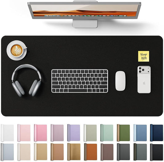 YSAGi Leather Desk Protector, Office Mat, Large Mouse Mat, Non-Slip PU Leather Blotter, Laptop Desk Mat, Waterproof Writing Pad for Office and Home (Black, 31.5" x 15.8")