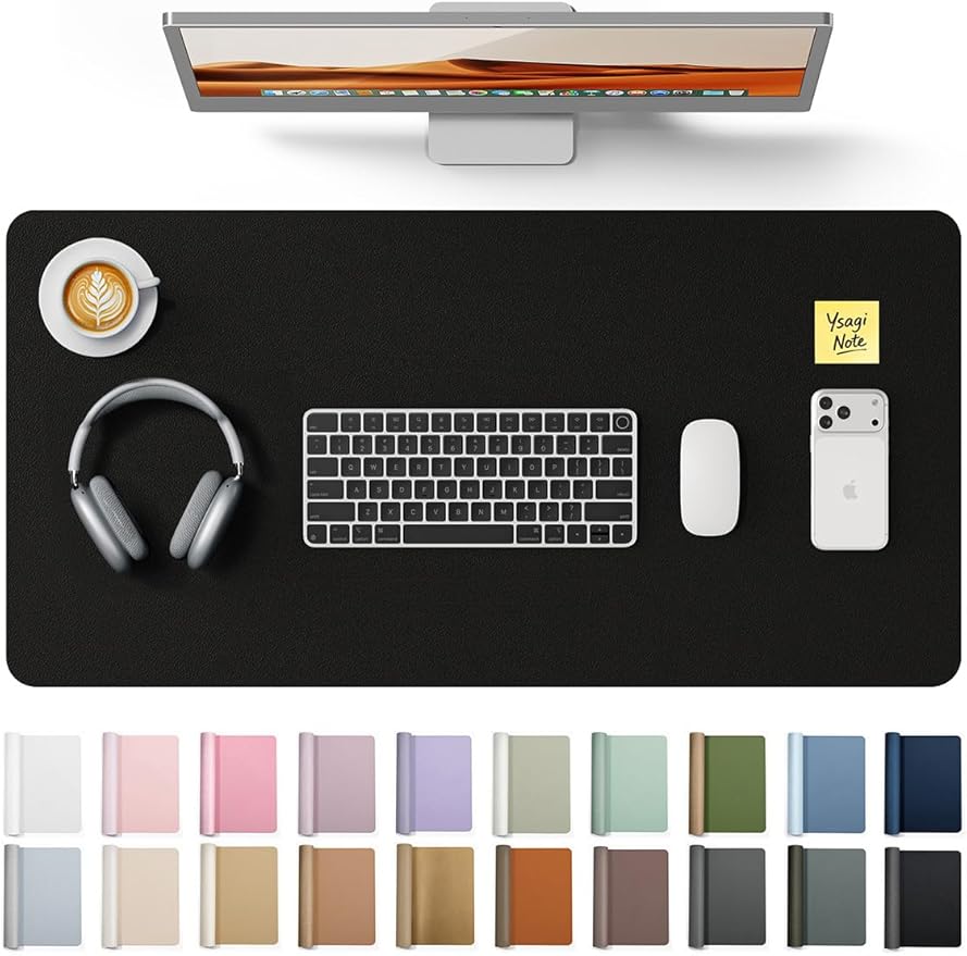 YSAGi Leather Desk Protector, Non-Slip Large Mouse Pad, Waterproof PU Laptop Mat Table Pad for Office and Home (90 x 43 cm, Black)