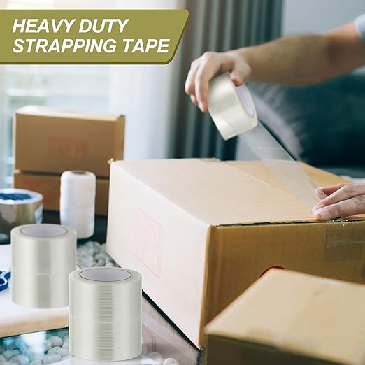 Treela 20 Rolls Strapping Tape 2 Inch X 60 Yards 5.5 Mil Fiberglass Filament Tape Transparent Reinforced Heavy Duty Packing Strips for Shipping Sealing Binding Fixing
