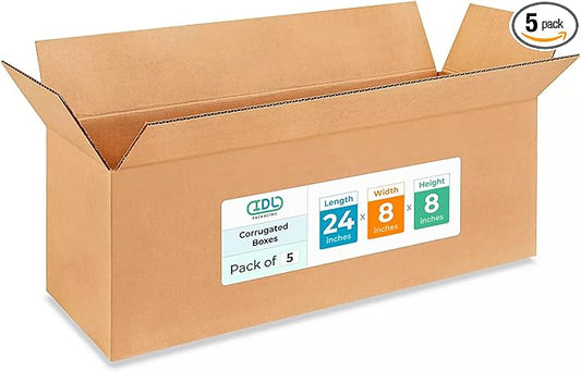 Long Moving & Shipping Boxes 24 x 8 x 8 inches (5-Pack) - Extra Strength 200 lb vs Regular - Corrugated Cardboard Boxes for Delivery - Long Box for USPS - Box to Pack Moving by IDL Packaging