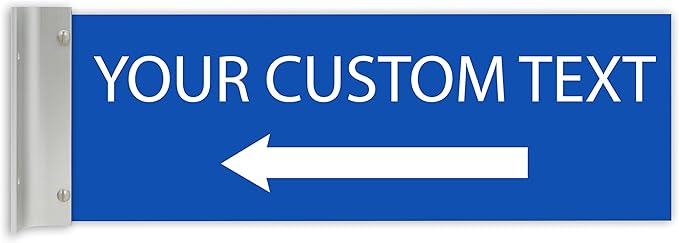 ALPHA DOG SIGNS Custom Projecting Hallway Sign, 4"x12" Double-Sided Business Plaque Left Arrow, Personalized Indoor Outdoor Wayfinding, Easy Install, Durable, Made in USA (Blue)