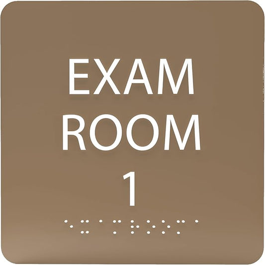 ADA CENTRAL SIGNS - 6" X6" Exam Room 1 Sign - ADA Compliant Tactile Graphics Grade 2 Braille Text Acrylic Wall Signs - Educational Institution Directional Assistance Test Center Door Sign for Schools