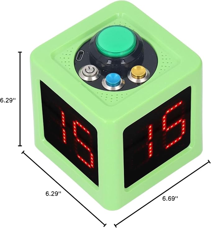 Green Rechargeable Cube Timer 1.4 Inch 4 Sided LED Digital Countdown Clock Stopwatch US Plug 100-240V for Recreational Games Study Meeting