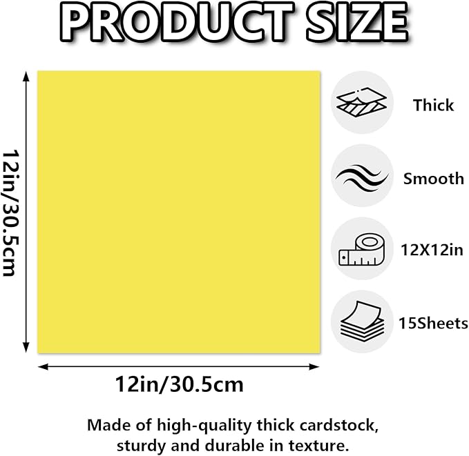 15 Sheets Yellow Cardstock 12"x12",250gsm/90lb Heavyweight Cover Cardstock Paper, Thick and Smooth Card Stock Perfect for Card Making, Scrapbooking and Crafts