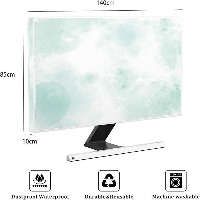 Baocicco Abstract Watercolor Waterproof TV Display Screen Cover 58, 59, 60 Inch Cyan Marble Dip Dyeing Dust Proof TV Covers for Television Screen Anti-Static Dustproof Protective，Mint Green