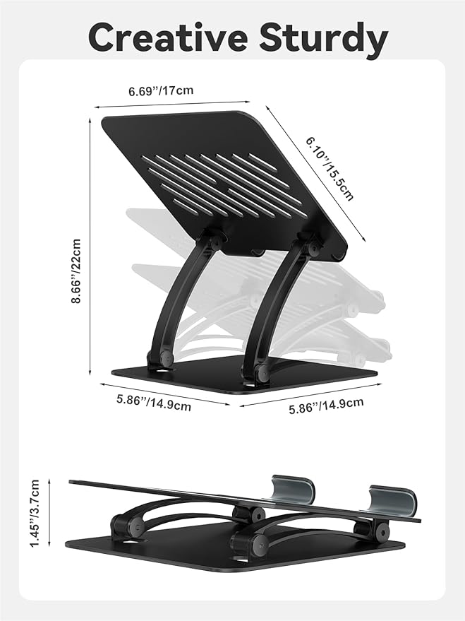 tounee Tablet Holder Stand, Dual Rod Adjustable Aluminum Desktop Stand, Compatible with 4.7-16.9" iPads, Surface Tablets, Portable Monitor, Kindle and More (Black)