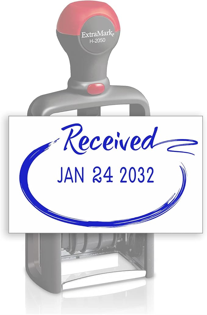 Heavy Duty Style Office Date Stamp with Received - Self Inking Dater - Style C - Blue Ink Color