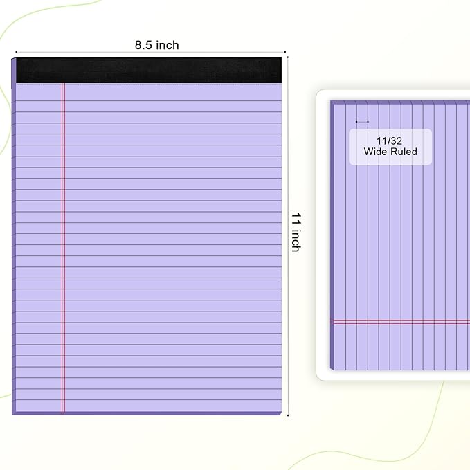 AILZFEI Colored Legal Pads 8.5 x 11 Note Pads 8.5 x 11 inch, Wide Ruled Clear Print Writing Pads 30 Sheets/Pad, 80gsm Colored Paper, Perforated Notepad with Sturdy Back (3 Pads)