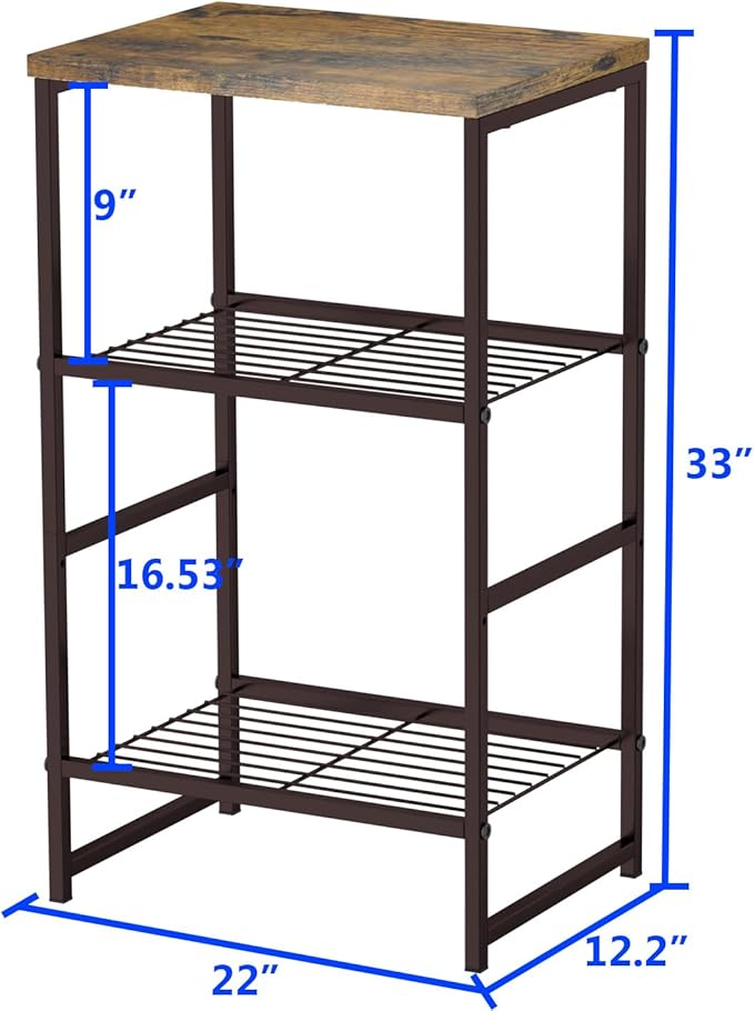 GEORIS 3 Tier Metal Printer Stand Shelf for Desk, Industrial Side Table for Printer, Fax Marchine