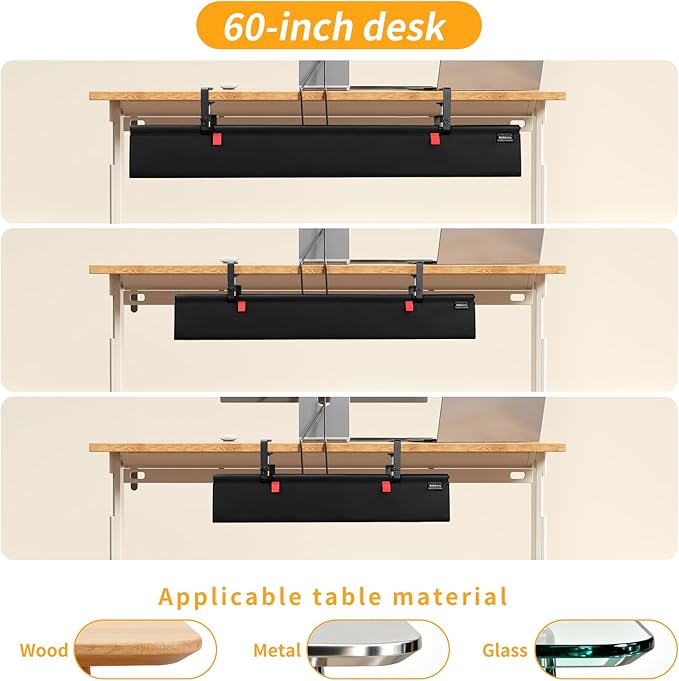 SUREUP9 No Drill Under Desk Cable Management Tray, 48" Cord Organizer with Clamp, Fabric Cable Management for Standing Desks, Ideal for Home & Office - Black